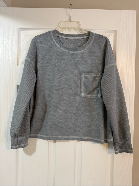 SHEIN Tops - Waffle Knit Long Sleeve Top in Heather Blue/Gray